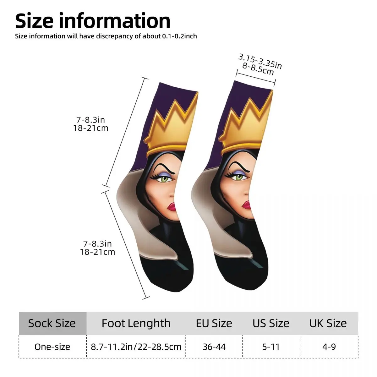 Hip Hop Retro Evil Queen Snow White Crazy Men\'s Socks Unisex Disney Harajuku Pattern Printed Funny Novelty Happy Crew Sock