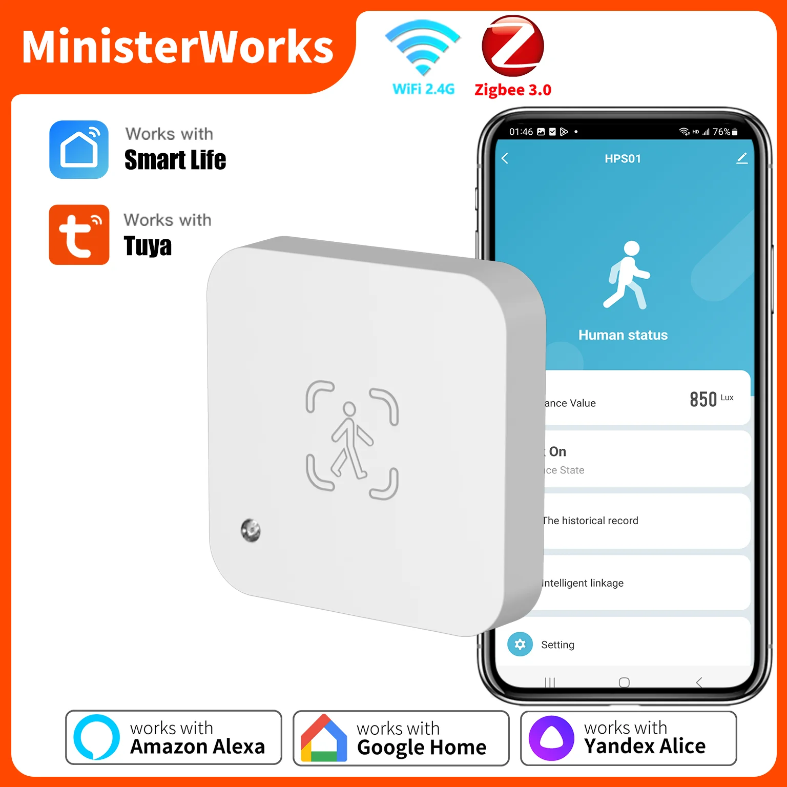 

Tuya ZigBee WiFi MmWave датчик присутствия человека датчик движения домашняя автоматизация приложение дистанционное управление работает с Google Yandex Alexa