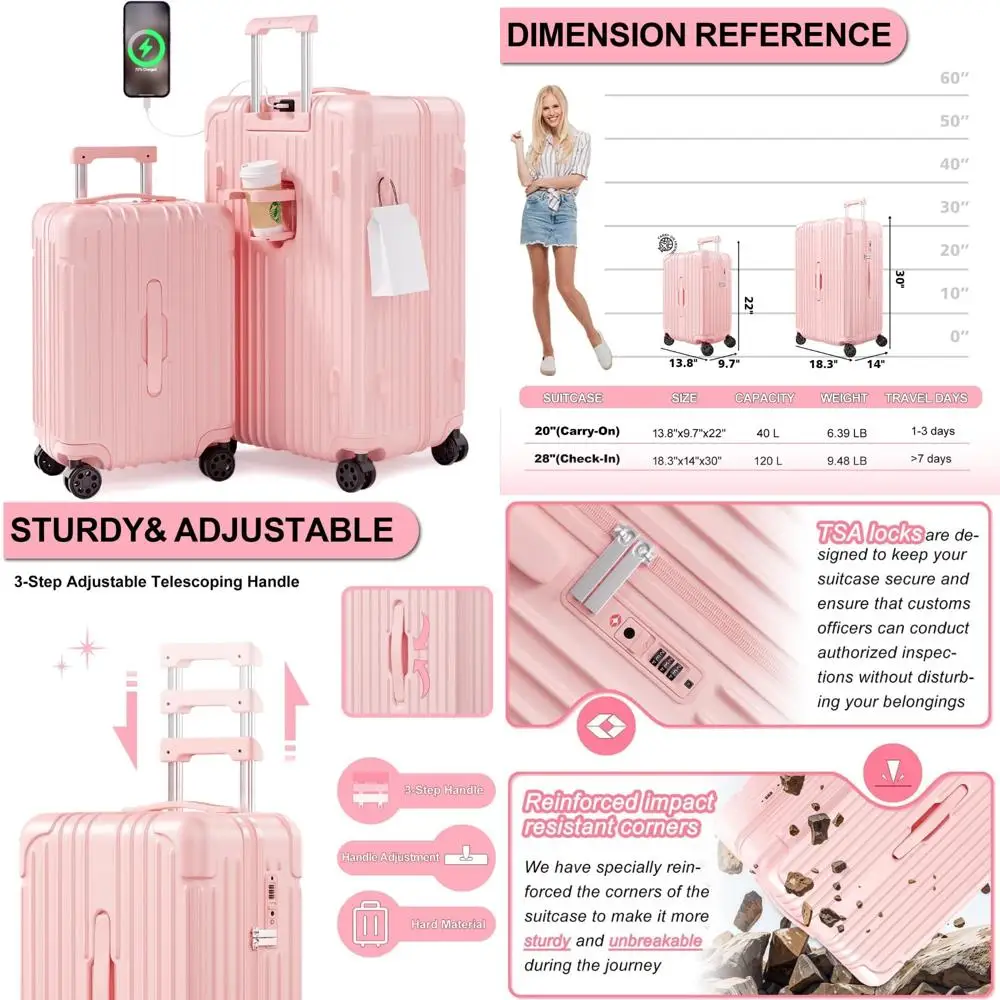 

Комплект чемодана-спиннера из двух частей с твердым корпусом ПК+Аб, портом для зарядки, замком tsa и размером для ручной клади.