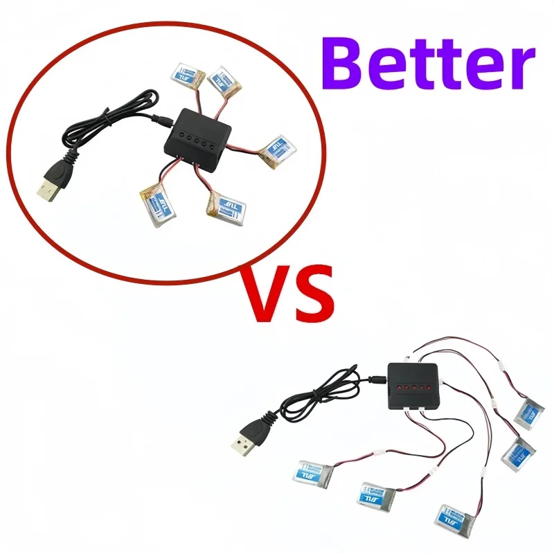 Cargador de Batería LiPo USB 5 en 1, Carga Rápida Paralela PH2.0 para Drones RC JJRC H36, Eachine E010, E011, E013 1S 3.7V