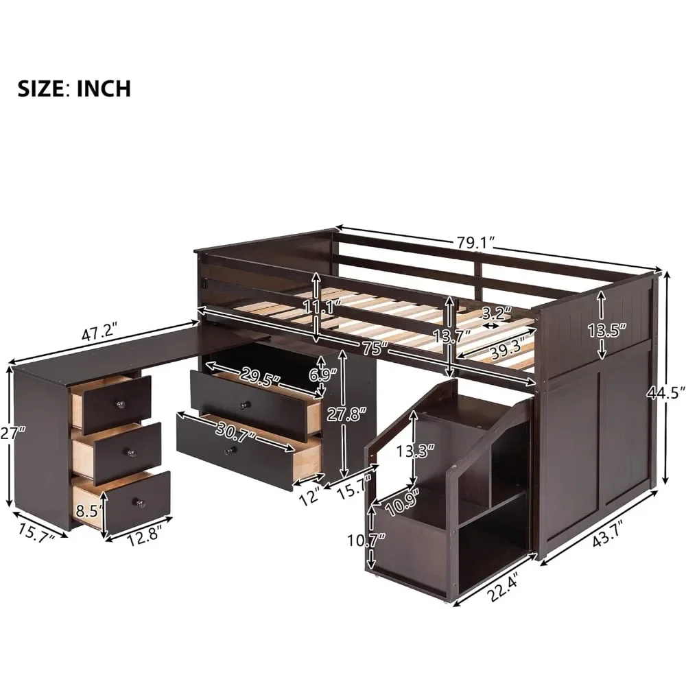 Kinderbedframe, Bureau En Opbergladen Twee Lage Loft, Kinderbedframe