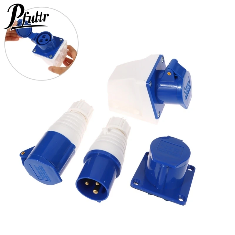 220V 16A 3 Pin Industrial Waterproof Plugs/Socket Male/Female Connector IP44 2P For Caravan Motorhome Trailer Truck Yacht