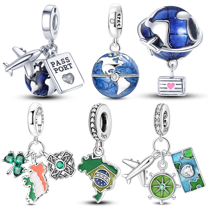 Original Openable Earth World Map 925 Sterling Silver Pendant Charm Bead Fits 3mm Bracelet Necklace For Women Luxury DIY Jewelry