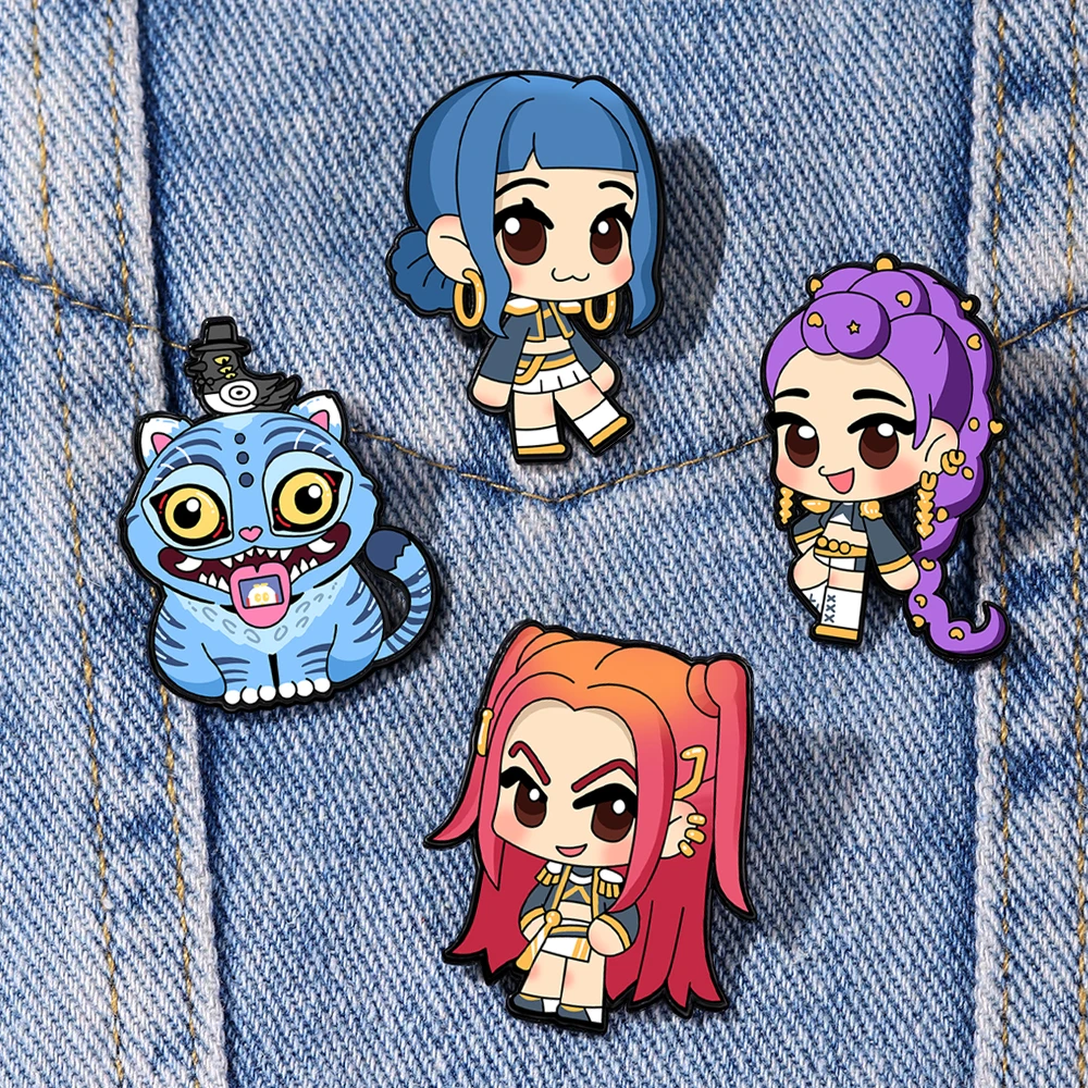 Ensemble de broches Kpop Demon Hunters Huntrix, 4 pièces, Rumi Mira Zoey Derpy Tiger Collection broches pour sacs à dos, cadeaux idéal pour les Fans