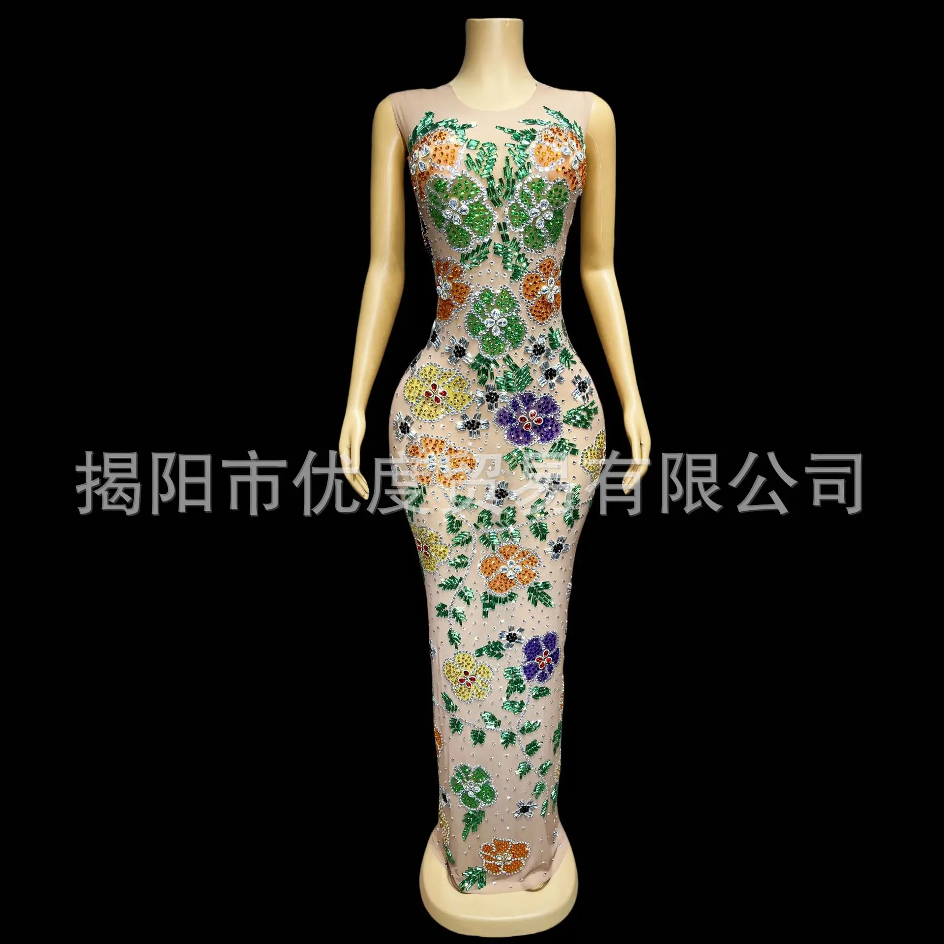 شخصية المتخصصة سليم صالح عبر الحدود نمط الصناعة الثقيلة حجر الراين فستان حفلة ليلة الأداء فستان Qianhua رداء fête #5