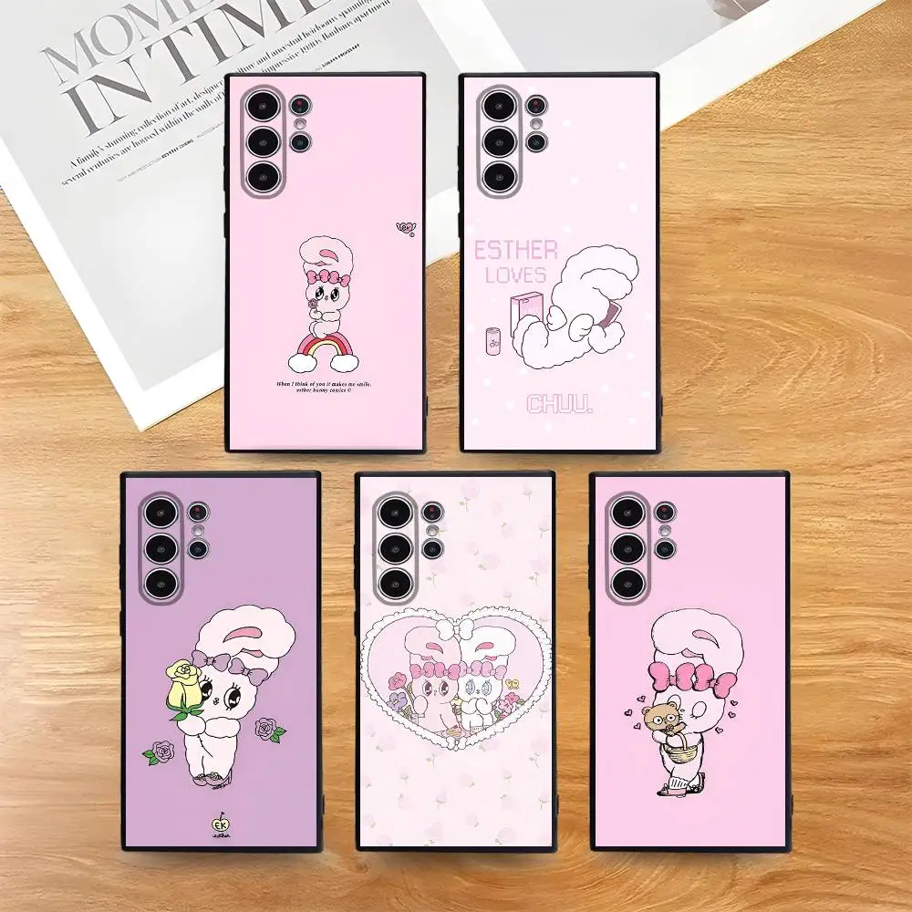 حافظة هاتف Happy E-esther Bunnys لهاتف S series s21 s22 s23 s24 s25 FE Plus حافظة فائقة من مادة البولي يوريثان الناعمة والصديقة للبشرة