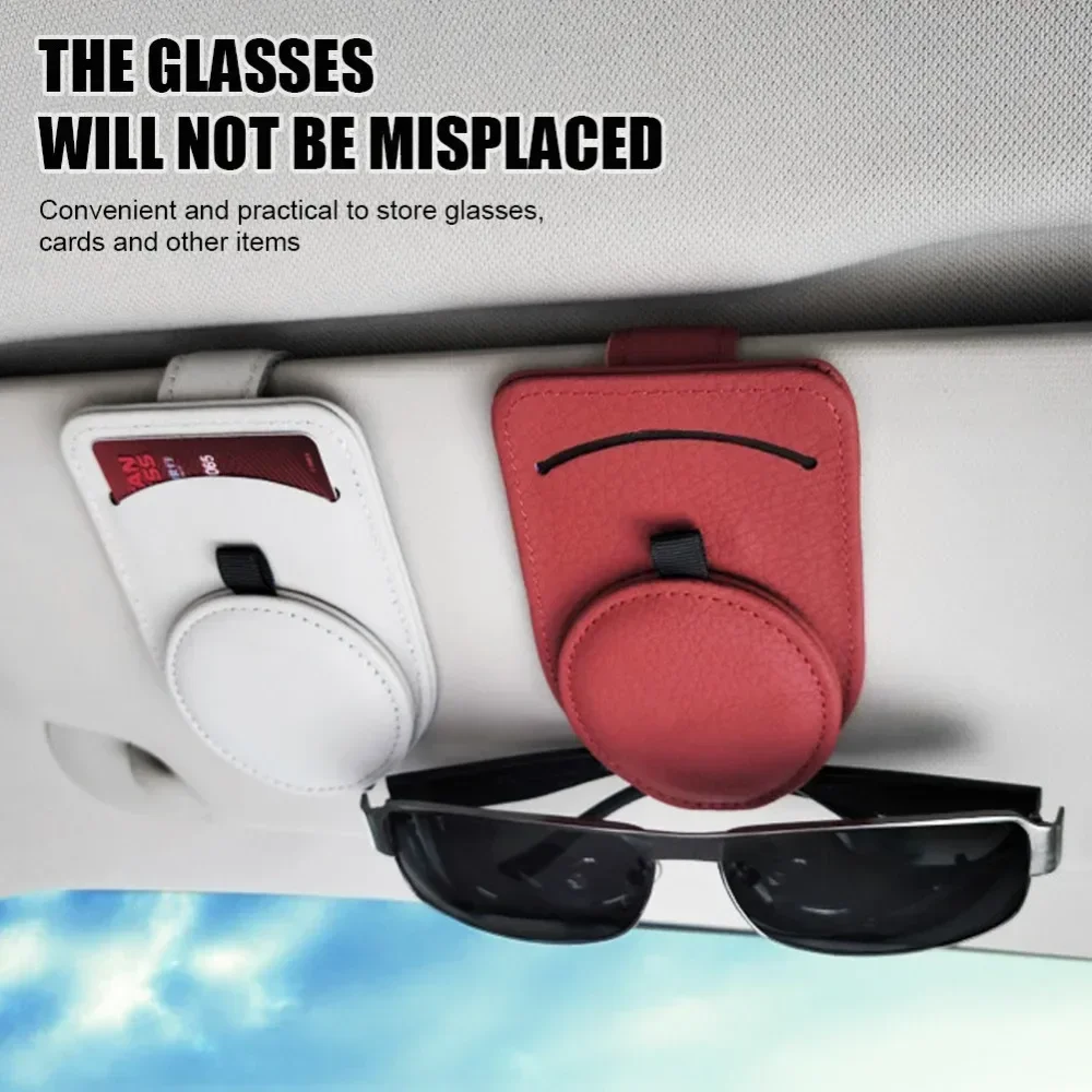 Leather Car Sun Visor Glasses Case Holder Sunglasses Clip Mount Multifunction Portable Clip Auto Interior Accessories Woman Zr