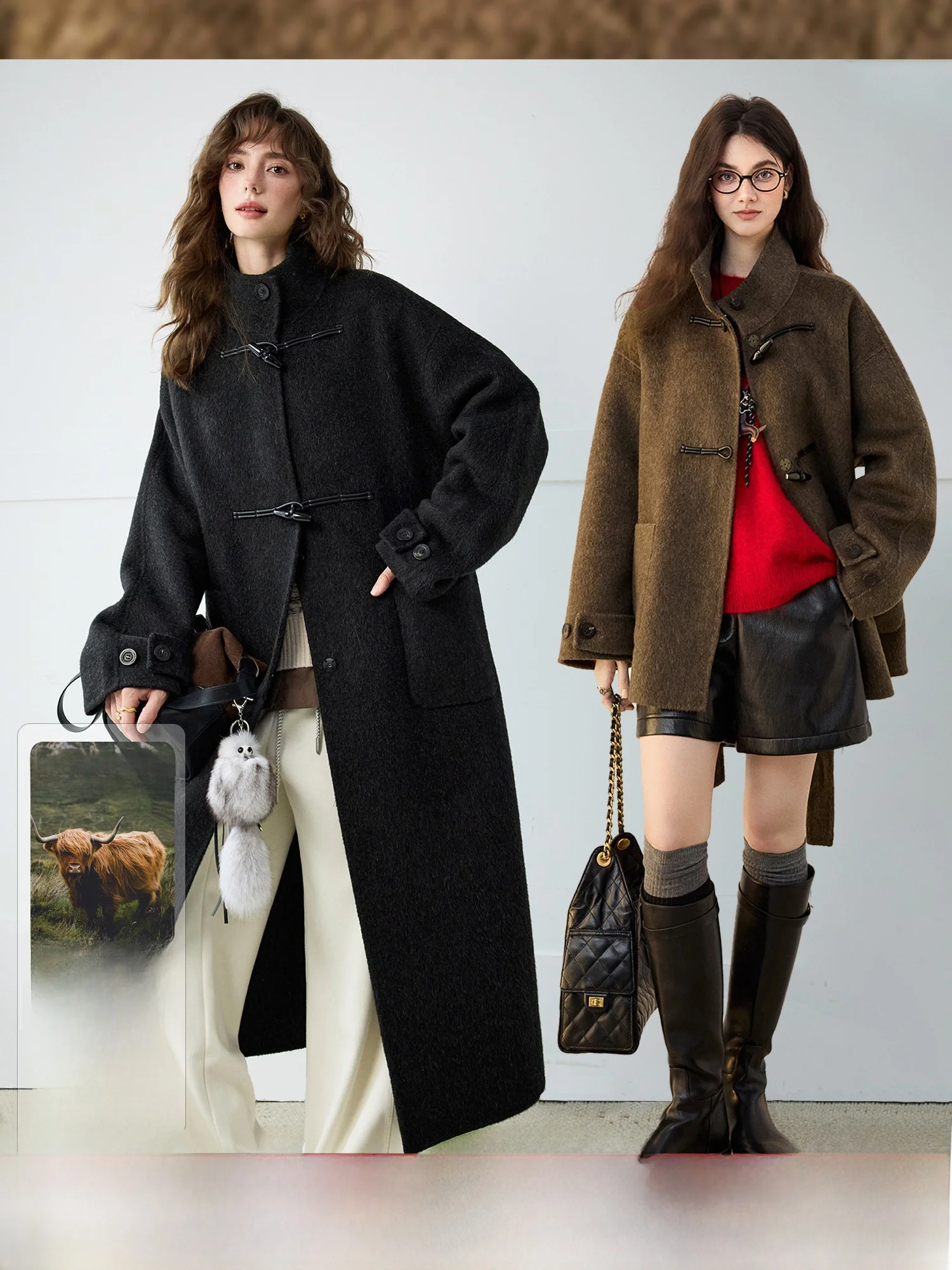 

Двустороннее шерстяное пальто Ivy Le Design Camere Wool Loose Fit Long Sve Воротник-стойка Thi Зимняя женская верхняя одежда