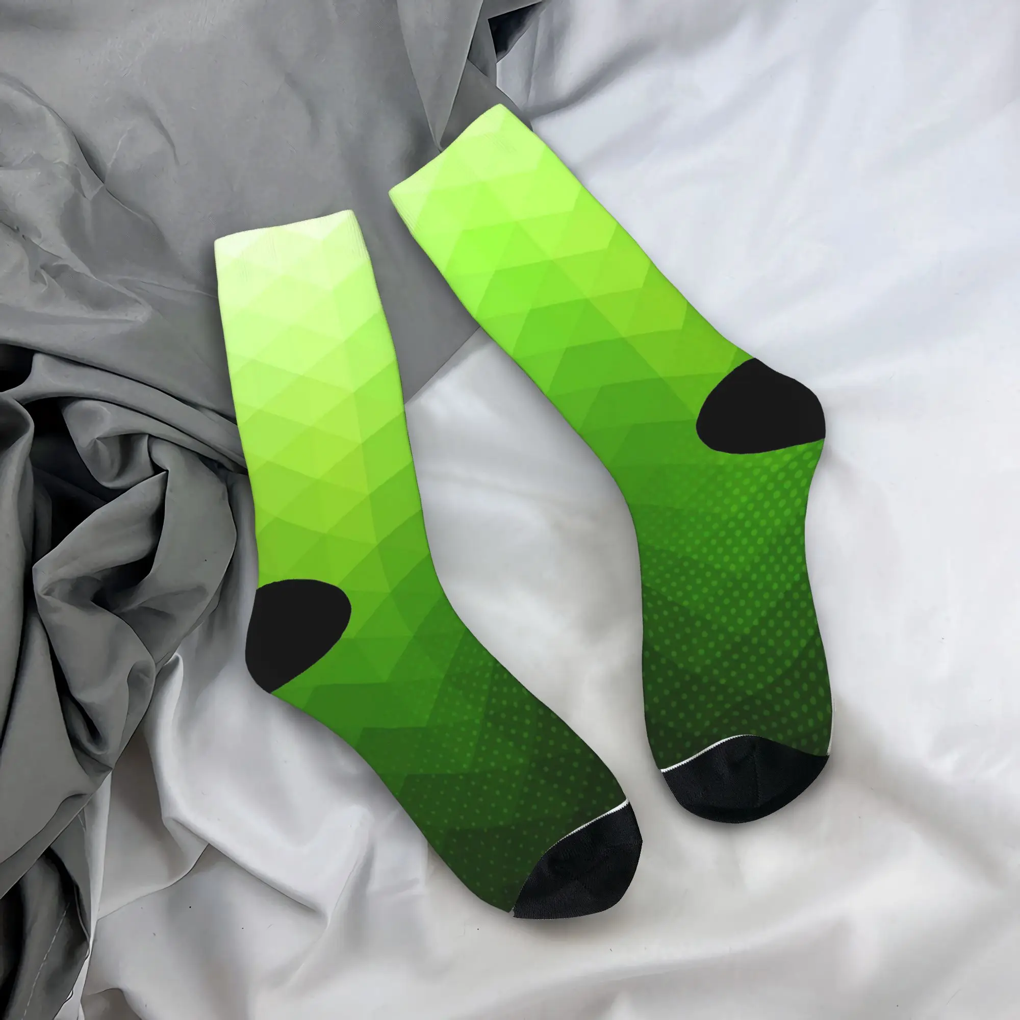 Green Gradient Triangle Low Poly Socks Autumn Stockings Casual Women Men Breathable Socks Graphic Outdoor Sports Anti Slip Socks