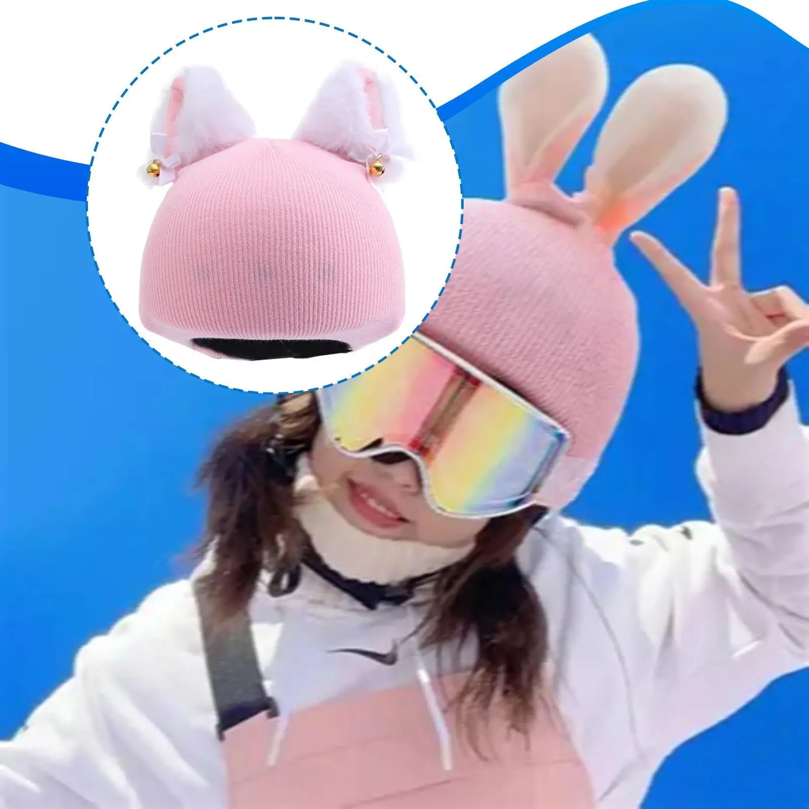 Cute Cat Ear Snows Ski Helmet Cover Knitted Warm Universal Decorative for Ski Snowboard Outdoor Protection