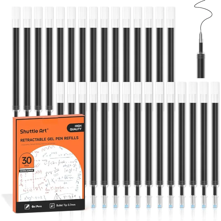 

Retractable Gel Pen Refills 30 Pack Black Rollerball Gel Ink Pens Refills Bulk Set 0.7mm Fine Point for Writing Jourling Taking