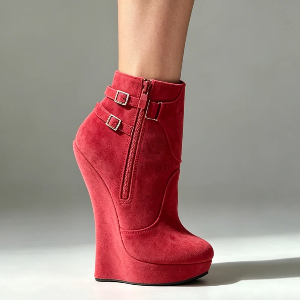 High Heel Boots Women 7 inch Extreme High Heel Platform Sexy Fetish Wedge Heeled Buckle Straps Ankle Boots Size 36-46