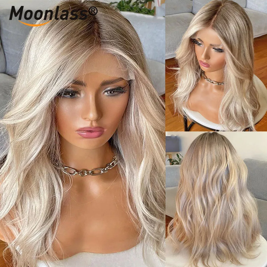 Moonlass Christmas Creamy Blonde Body Wave 100% Real Human Hair Wig Pre Cut 13x6 Lace Front Wig 210% Density Ash Blonde Wigs