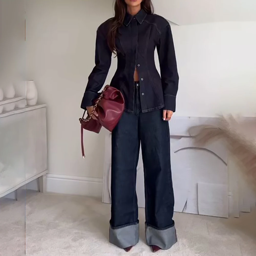 Elegant Women's New Two Pieces Pants Sets Office Business Casual Formal Wear Slim Fit Denim Trousers with Blazer Modern Outfit