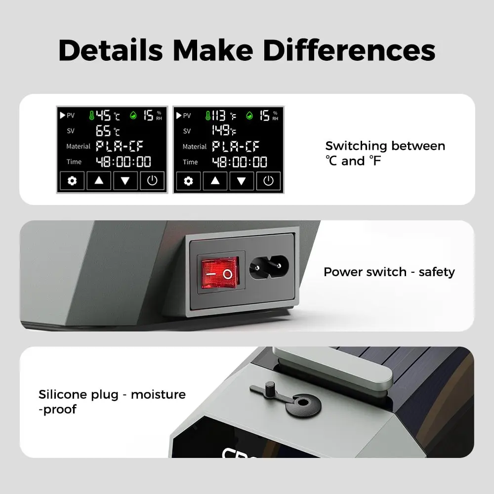 

Сушилка для филамента Creality Space Pi на 1 кг с мониторингом влажности и температуры в реальном времени, контейнер для хранения филамента для 3D-принтера