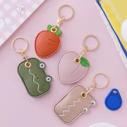 Titular do cartão dos desenhos animados de couro com chaveiro, útil Fruit Badge, luva protetora, controle de acesso, tampa do saco, pingente Keyrings