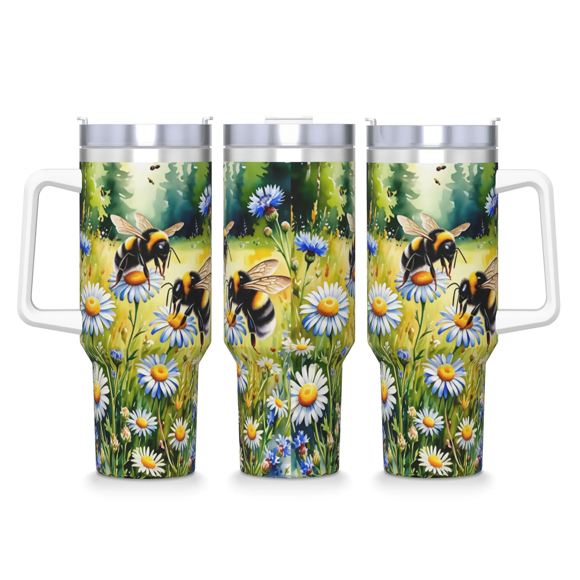 Bee and Flowers Tumbler  Cold Drink Water Bottle Leakproof Stainless Steel Thermal Mug Graphic Travel Car Mugs