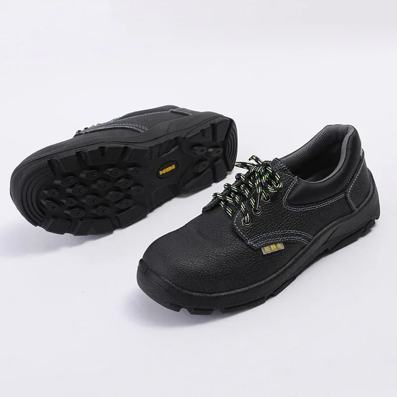 

DurableTwo-layer Cowhide Anti-smashing Shoes Anti-static Safety Work Shoes Lace-up Steel Bag Head Black Safety Shoes