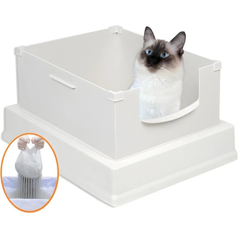 V2 Deluxe Cat Litter Box Starter Kit, Includes 56ct Disposable Standard Sifting Liners, White