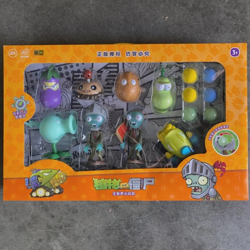 7pcs Plants Vs Zombies 2 Figures Toys Security Bucket Helmet Flag Zombie Peashooter Eggplant Pvz Model Toys Full Set Gift Boys