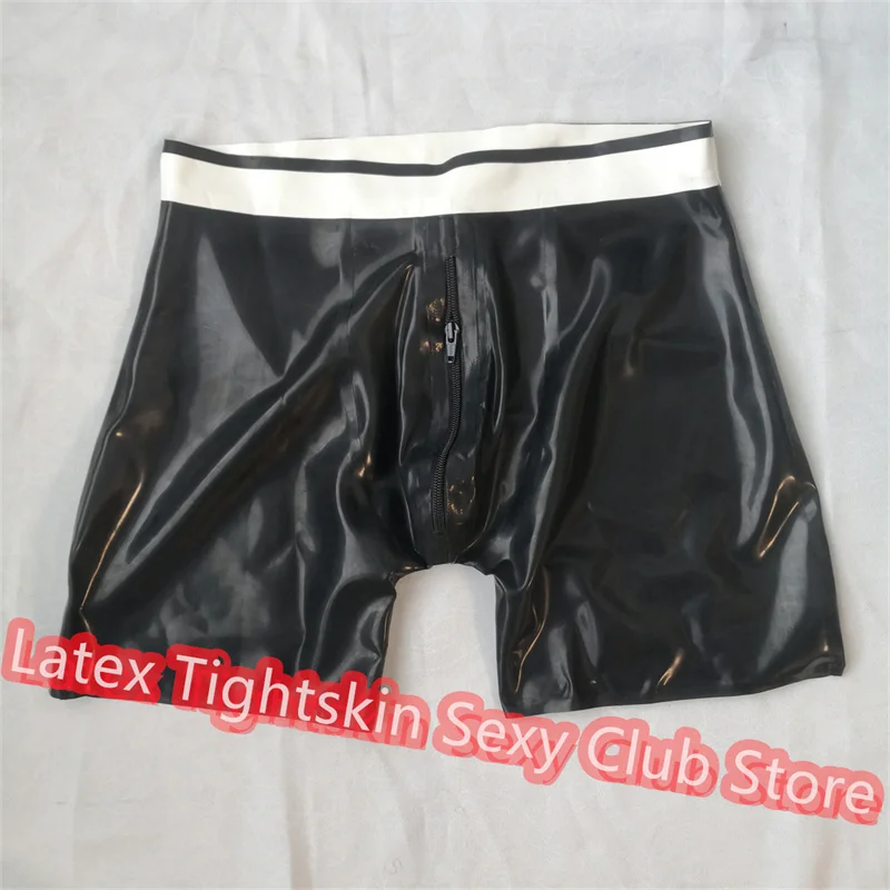 

Men Latex Panties Black with White Sexy Fetish Shorts Handmade Underwear Club Wear for Men Cosplay Costumes