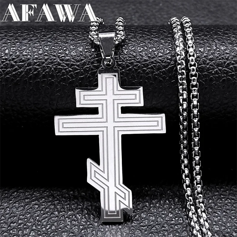 Russian Orthodox Cross Necklace Women/Men Stainless Steel Russia Ukraine Religious Christian Crucifix Church Necklace Jewelry