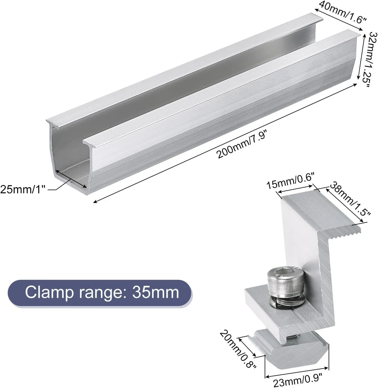4/6 X 200mm Solar Panel Mounting Brackets, Roof Mount Kit, Rails and Clamps Included for Thickness 1.18”-1.38”