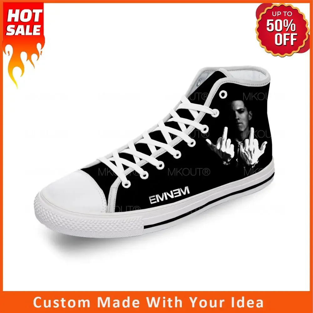 

Eminem Hip Hop Rapper Rap Singer White Cloth Fashion 3D Print High Top Canvas Shoes Men Women Lightweight Breathable Sneakers