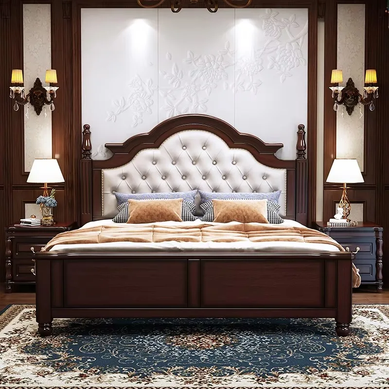 Elegant Modern Double Bed Simple Wood Comferter Loft Bed King Size Letto Matrimoniale Bedroom Set Furniture