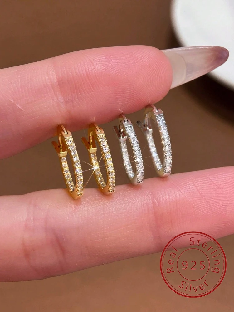 925 Sterling Silver Classic 15mm 20mm 30mm Shining Zircon Earring For Women Anniversary Party Fashion High Quality Fine Jewelry
