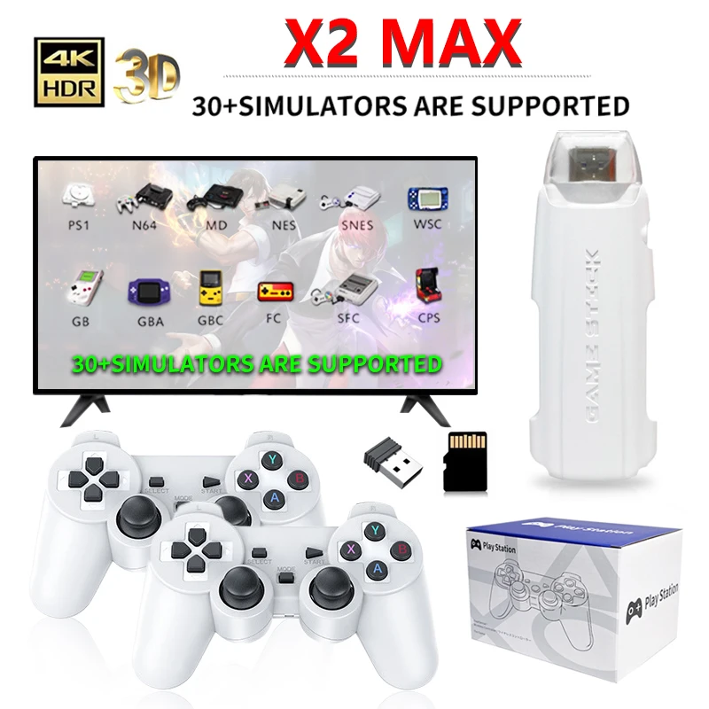 

X2 MAX Video Game Console 4K HD 2.4G Wireless Controller TV Game Stick 30000+Games Retro Handheld Game Player For PS1/FC/GBA