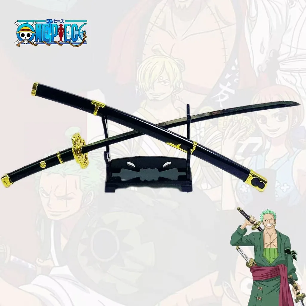 

9,5-дюймовый (24 см) меч Ророноа Зоро Сандай Кицудзи из One Piece, золотисто-черный металлический японский самурайский меч-катана, реквизит для косплея, безопасная игрушка, подарок