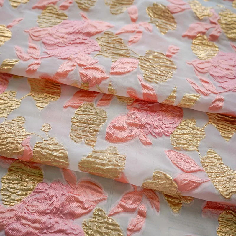 

Летняя розовая золотая проволока из органзы, жаккардовая ткань для тонкой дышащей пышной юбки принцессы, свадебное платье, одежда, ткань для шитья своими руками