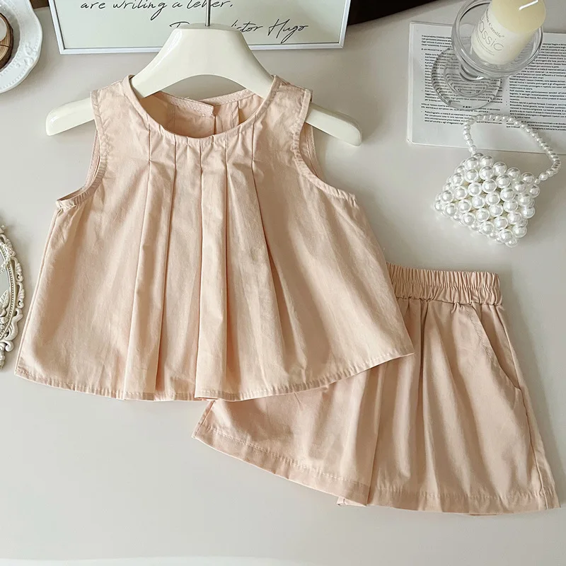 Baby Girl Clothes Suit Girls Sleeveless Summer 2024 New Fashion Summer Women Treasure Cotton Vest Shorts Two-piece Set