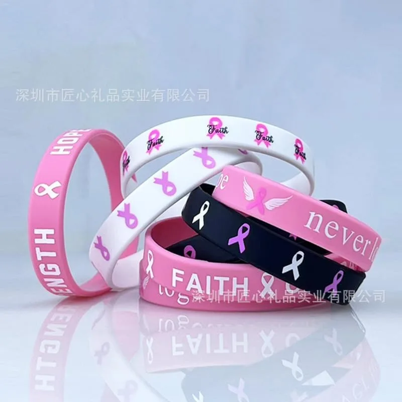 4/8/64pcs Breast Cancer Awareness Silicone Wristbands - Unisex Ribbon Hope Faith Strength Courage Inspiring Bracelets for Party