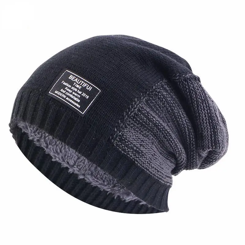 Winter Keepwarm Unisex bicolore lavorato a maglia in velluto fodera interna Skullcap