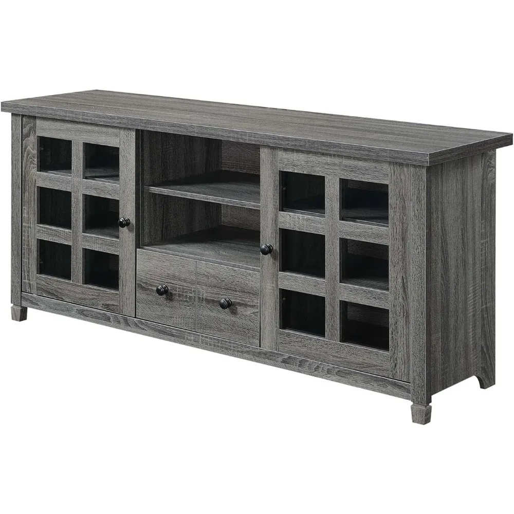 Newport Park Lane 1 Drawer TV Stand with Storage Cabinets and Shelves for TVs up to 65 Inches, Weathered Gray