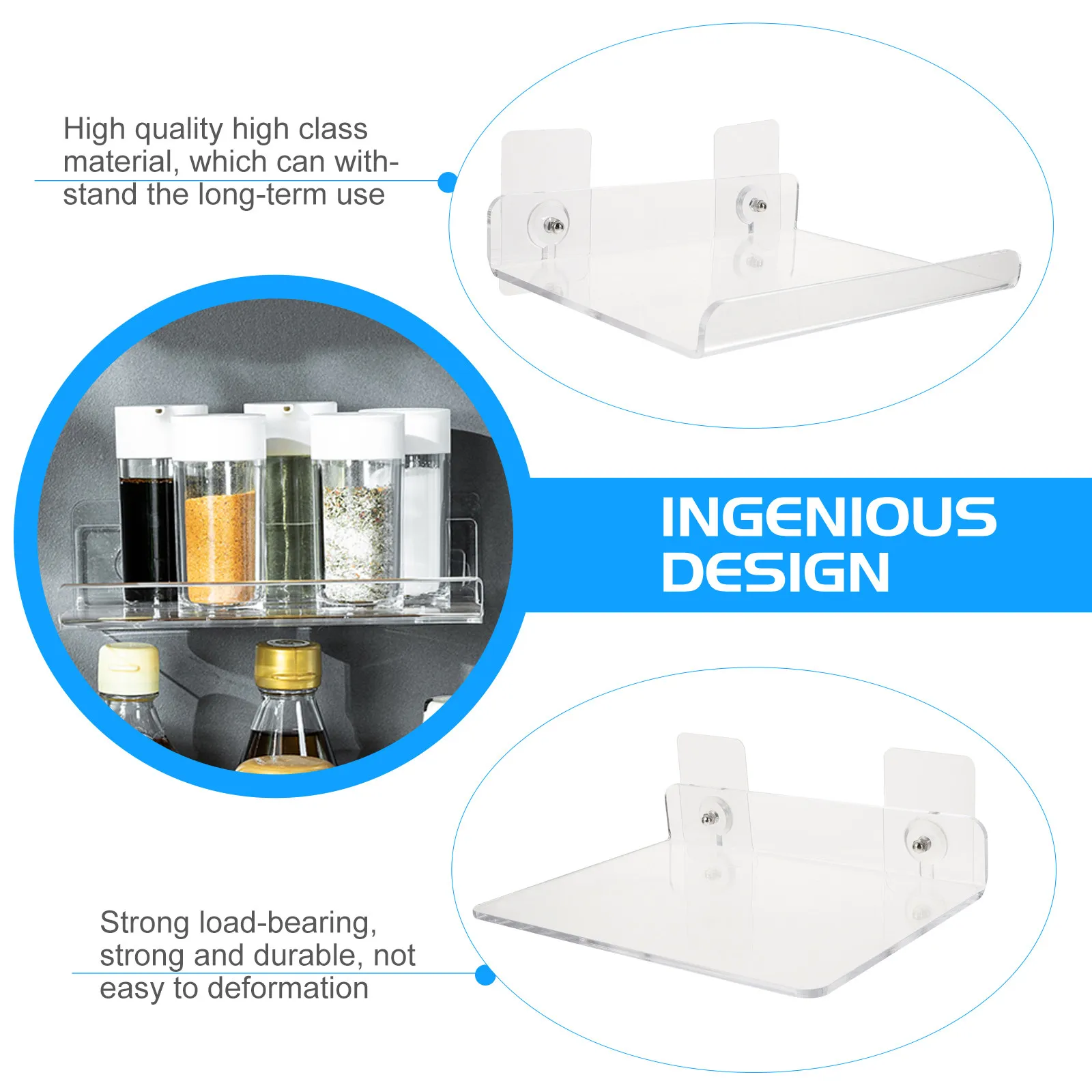 2Pcs Bathroom Storage Rack Acrylic Wall Mounted Shelf Heavy Duty Clear Organizer for Shampoo Conditioner and Sundries