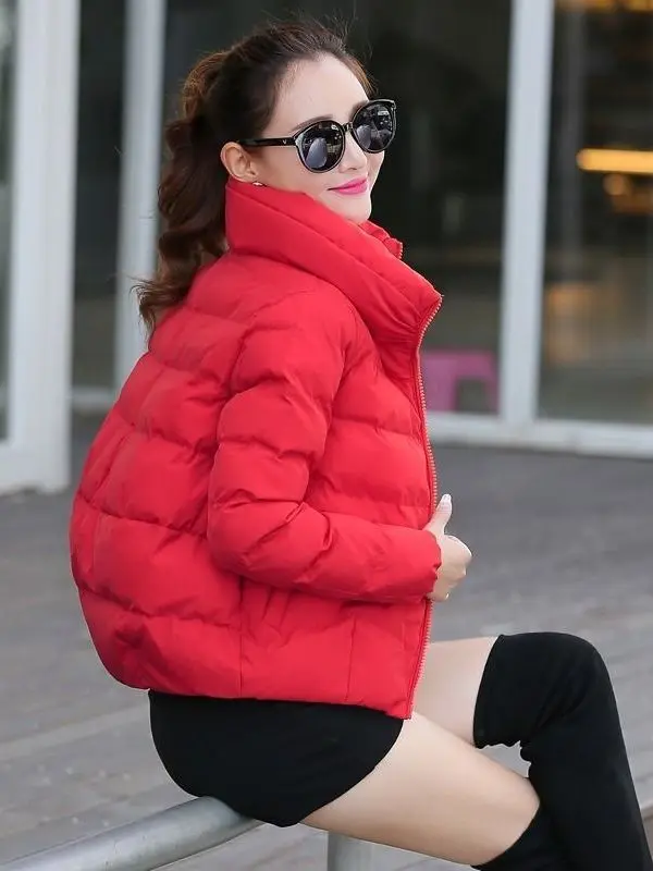 

Korean Style Women's Short down Jacket Thickened Bread Style Cotton Coat Warm Fluffy Long Sleeve Autumn Winter Outerwear