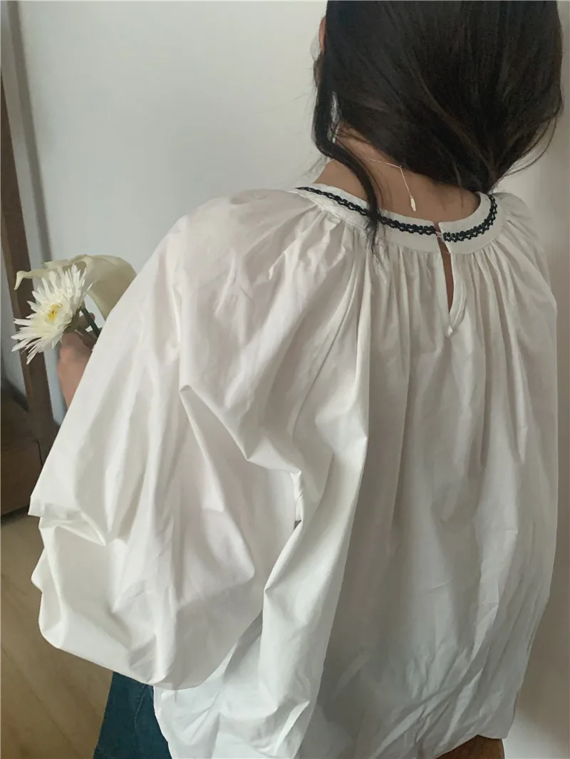 Summer Women Blouse Spring Shirt Female Woman Blouse Maxi Blusas Chiffon Casual Elegant Vintage Long Sleeve Oversize Loose White