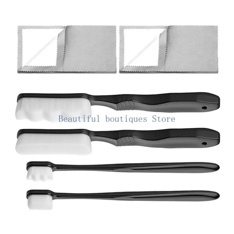 U4LF Jewelry Cleaning with Soft Bristle Brushes and Polishing Cloths, 6-Piece Silver Cleaning Set for
