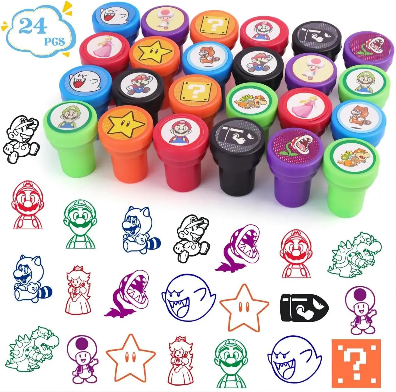 12/24pcs Super Mario Stamps Children Toys Cartoon Figures Seal for Scrapbooking Stamper DIY Painting Photo Album Decoration