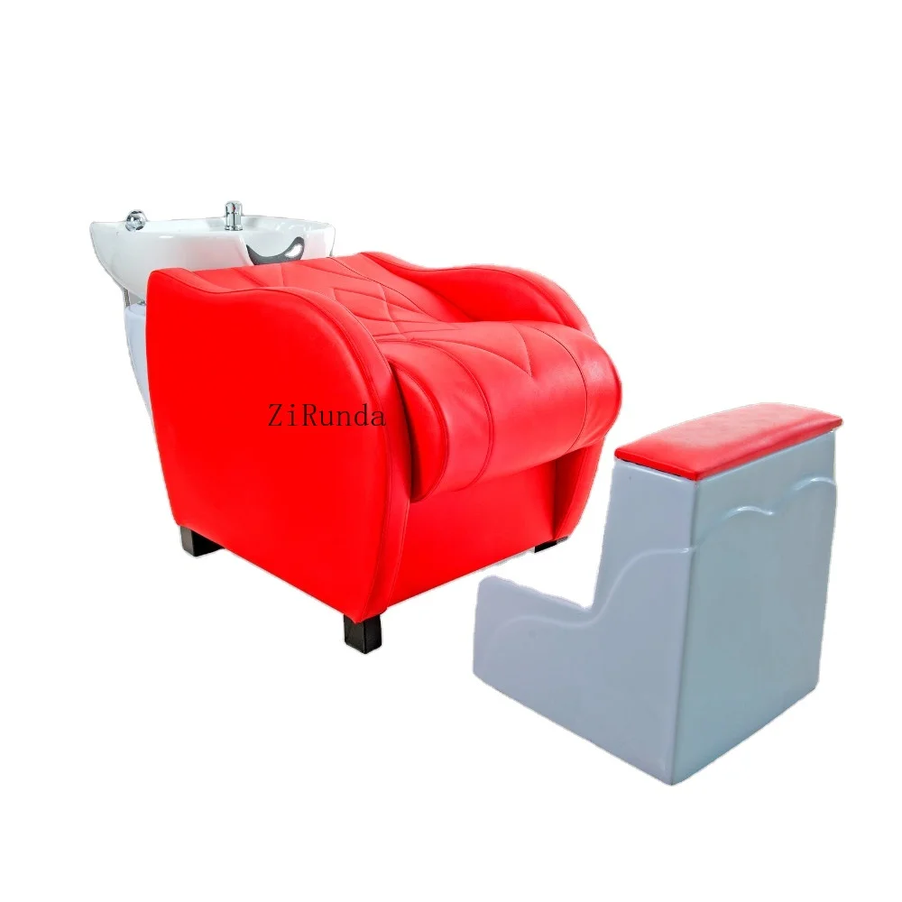 مسند قدم مريح أثاث صالون الشعر الأحمر وحدة غسيل من الألياف الزجاجية كرسي شامبو لصالون الحلاقة #4