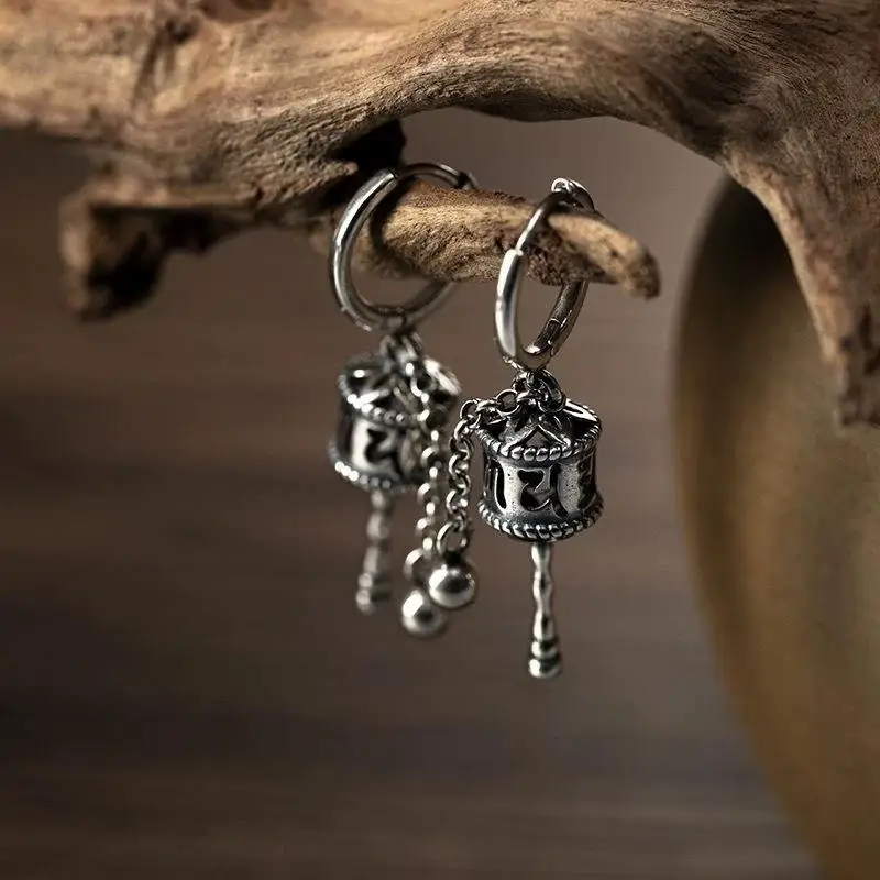 Vintage  Prayer Wheel Earrings Six Word Mantra Women Spiritual Lucky  Festival Present