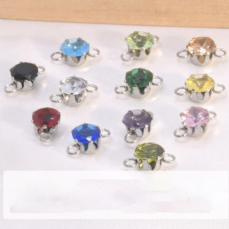 10 Stück Edelstahl-Anhänger mit Doppelbohrungen, Kristall-Strass-Verbinder für Ohrringe, Halsketten, Anhänger, DIY-Schmuckherstellung – Detail 2