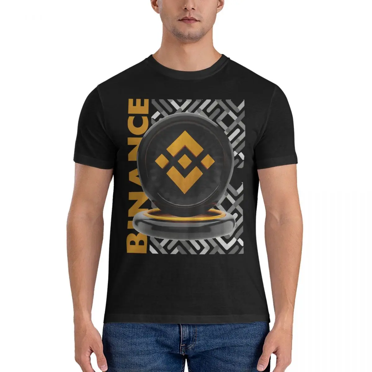 Men Coin Crypto T Shirt Binance BNB Pure Cotton Clothes Funny Short Sleeve O Neck Tees Birthday Gift T-Shirt