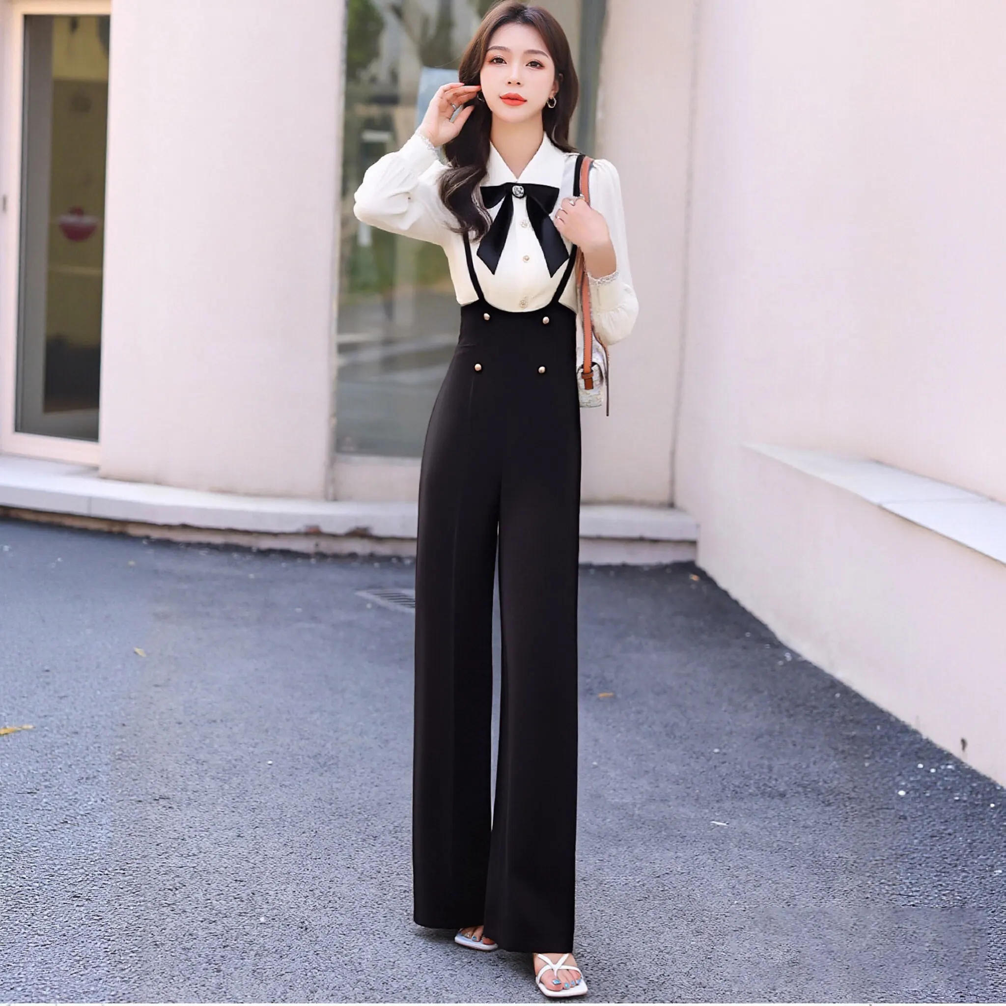 

Fashionable Knot Waist-Cinching Set Luxury Slimming Long Sleeve round Neck Two-Piece Suit for Women Autumn New Arrival