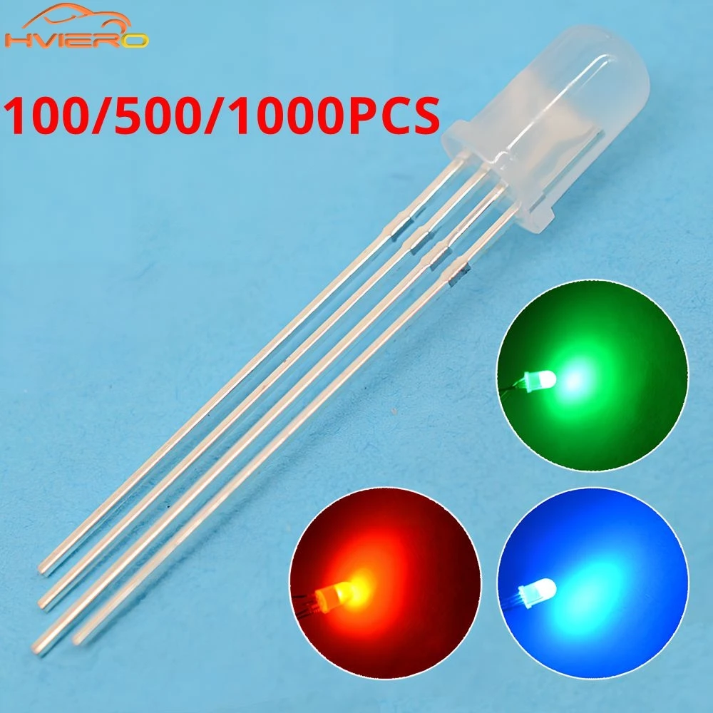 

100/500/1000PCS Emitting Diode LED RGB Light Tri-Color Common Cathode 5mm Round 4pin Diffused Lamp DIY Billboard Atmosphere Bulb