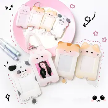 MINKYS Kawaii Animal 3 pulgadas 1 pulgada acrílico Kpop Photocard titular foto tarjetero bolsa colgante papelería escolar