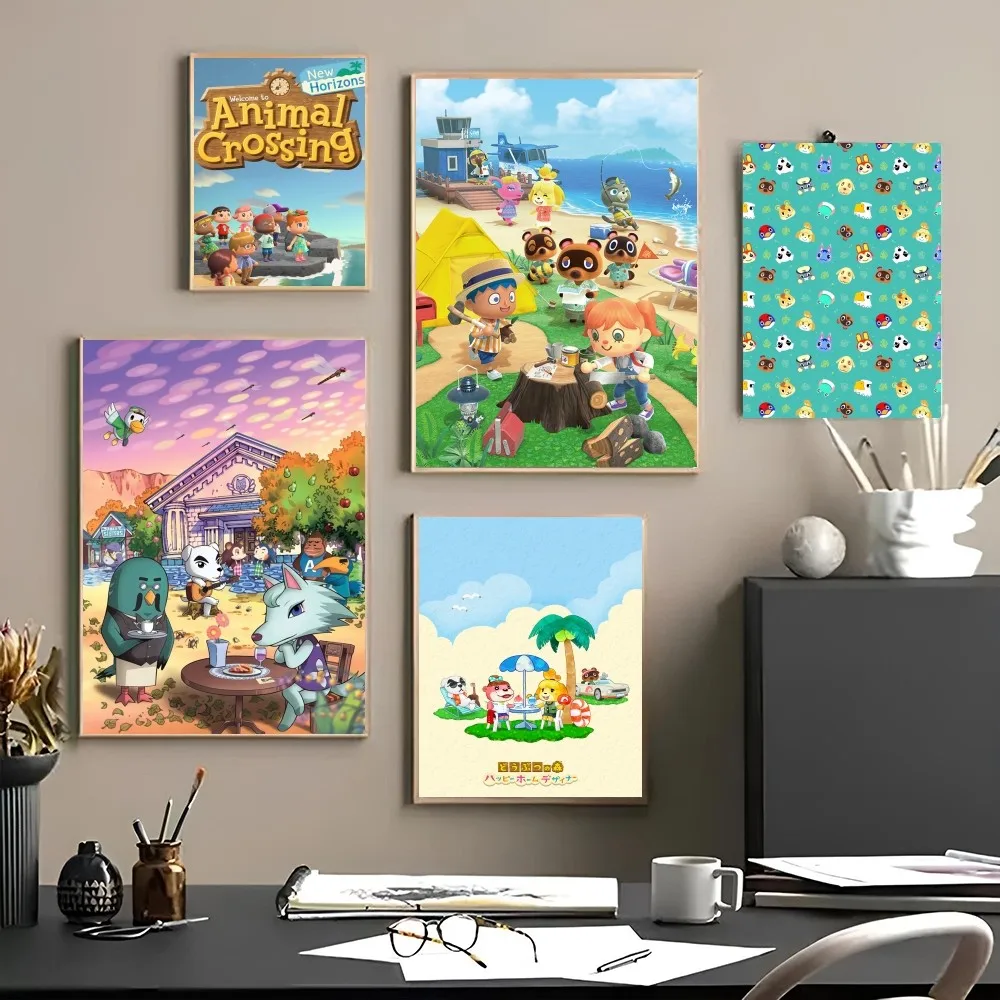 1PC Animal Crossing Game Poster Self-adhesive Art Waterproof Paper Sticker Coffee House Bar Room Wall Decor